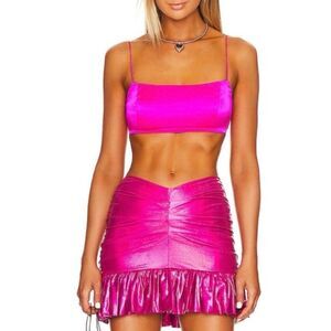 REVOLVE x More To Come Tori Ruched Mini Skirt In Hot Pink, Women’s Medium